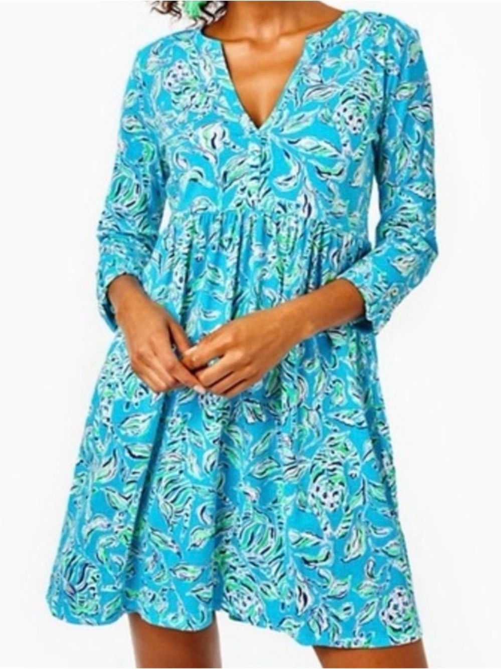 Lilly Pulitzer Loran Turquoise Oasis dress sz M preppy resort wear comfy New